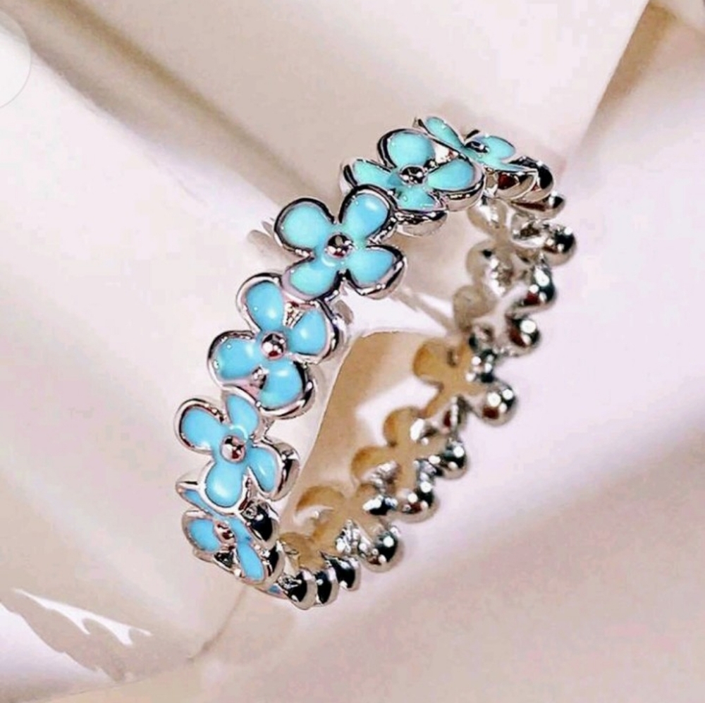 Flowers Sterling Silver Ring - Size 7 & 8 (PINK, BLUE & PURPLE) - Picture 11 of 16